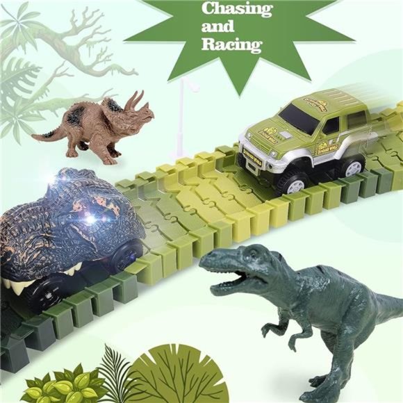 Dinosaur Toys, 201Pcs Create A Dinosaur World Road Race with Rolling Ball 8 Dino - Picture 5 of 6